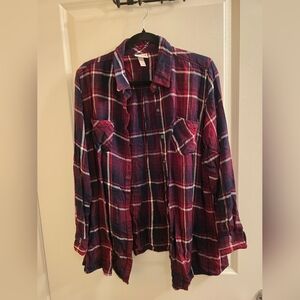 Isabel Maternity Button Up Blue And Red Plaid Shirt Size XL